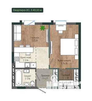 2-к квартира, вторичка, 43м2, 6/12 этаж