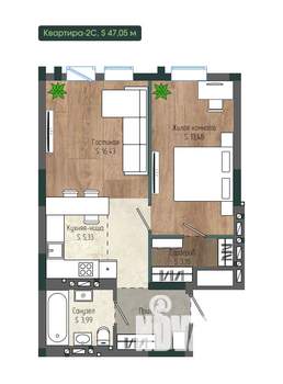 2-к квартира, вторичка, 47м2, 6/12 этаж