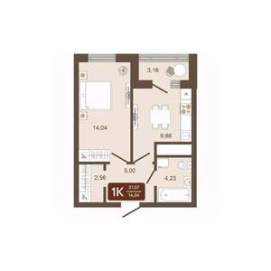 1-к квартира, строящийся дом, 37м2, 8/16 этаж