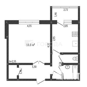 1-к квартира, вторичка, 40м2, 2/9 этаж