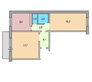 2-к квартира, вторичка, 53м2, 6/9 этаж