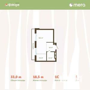 1-к квартира, вторичка, 33м2, 11/15 этаж