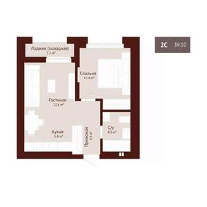 2-к квартира, строящийся дом, 40м2, 5/9 этаж