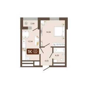 1-к квартира, вторичка, 38м2, 11/16 этаж