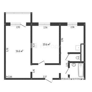 2-к квартира, вторичка, 43м2, 1/6 этаж