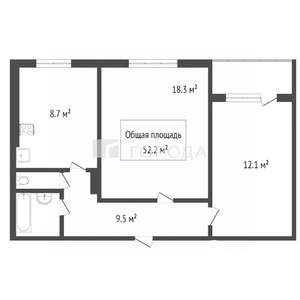 2-к квартира, вторичка, 52м2, 1/10 этаж