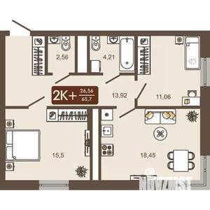 2-к квартира, вторичка, 66м2, 3/16 этаж