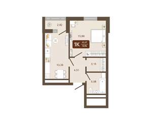 1-к квартира, вторичка, 43м2, 5/16 этаж