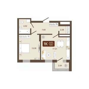1-к квартира, вторичка, 45м2, 13/16 этаж