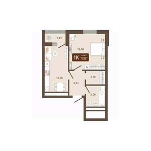 1-к квартира, вторичка, 43м2, 13/16 этаж