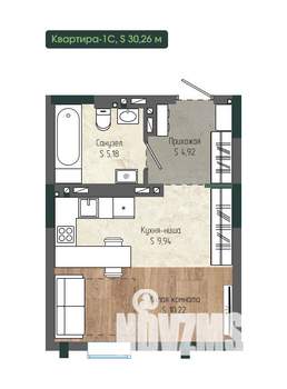 1-к квартира, вторичка, 30м2, 2/12 этаж