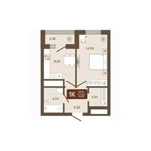 1-к квартира, вторичка, 37м2, 16/16 этаж