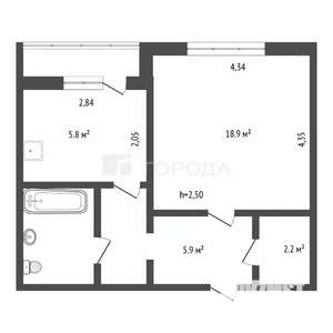 1-к квартира, вторичка, 36м2, 2/9 этаж