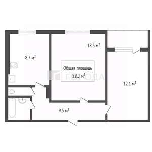 2-к квартира, вторичка, 52м2, 1/10 этаж
