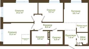 4-к квартира, вторичка, 73м2, 14/15 этаж