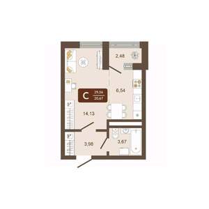 Студия квартира, вторичка, 30м2, 15/16 этаж