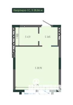 1-к квартира, вторичка, 29м2, 2/12 этаж