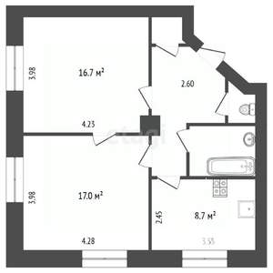 2-к квартира, вторичка, 58м2, 2/5 этаж