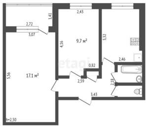 2-к квартира, вторичка, 43м2, 2/9 этаж