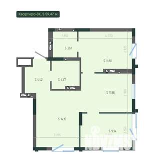 3-к квартира, вторичка, 59м2, 12/12 этаж