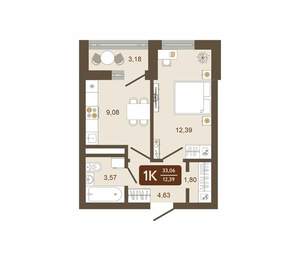 1-к квартира, вторичка, 33м2, 6/16 этаж