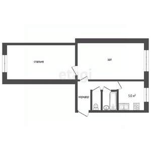 2-к квартира, вторичка, 46м2, 1/5 этаж