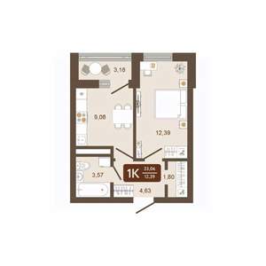 1-к квартира, строящийся дом, 33м2, 8/16 этаж