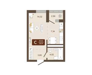 Студия квартира, вторичка, 30м2, 3/16 этаж
