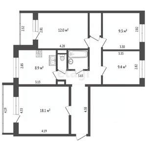 4-к квартира, вторичка, 77м2, 6/9 этаж