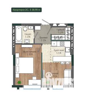 2-к квартира, вторичка, 39м2, 12/12 этаж
