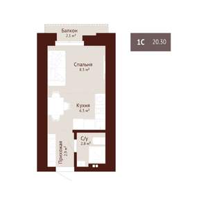 1-к квартира, строящийся дом, 21м2, 2/9 этаж