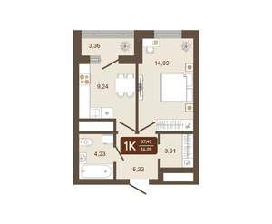 1-к квартира, вторичка, 37м2, 11/16 этаж