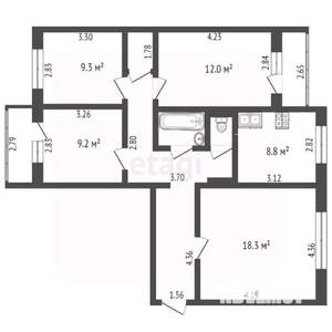 4-к квартира, вторичка, 78м2, 9/9 этаж