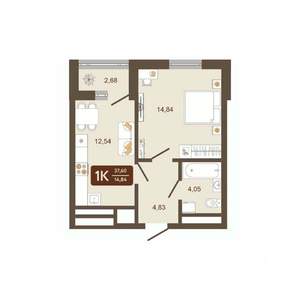 1-к квартира, вторичка, 38м2, 13/16 этаж