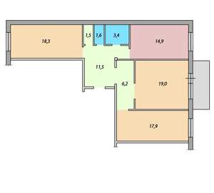 3-к квартира, вторичка, 92м2, 3/1 этаж