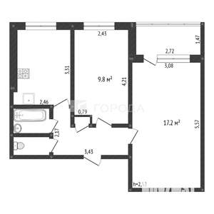 2-к квартира, вторичка, 43м2, 7/9 этаж