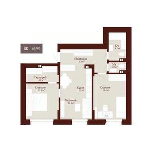 3-к квартира, вторичка, 64м2, 1/9 этаж