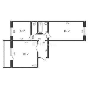 2-к квартира, вторичка, 53м2, 9/9 этаж