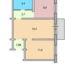 2-к квартира, вторичка, 45м2, 1/9 этаж