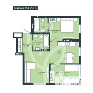 3-к квартира, вторичка, 59м2, 12/12 этаж