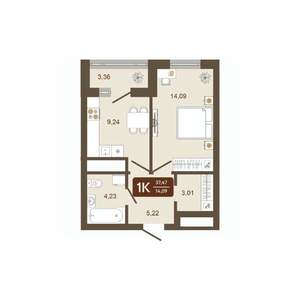 1-к квартира, вторичка, 37м2, 7/16 этаж