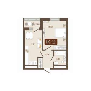 1-к квартира, строящийся дом, 36м2, 11/16 этаж