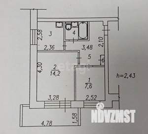 2-к квартира, вторичка, 44м2, 6/9 этаж