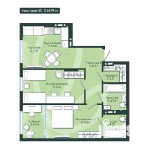 3-к квартира, вторичка, 69м2, 4/12 этаж