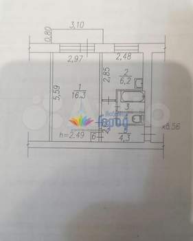 1-к квартира, вторичка, 31м2, 2/5 этаж