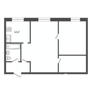 2-к квартира, вторичка, 43м2, 1/5 этаж