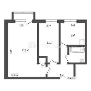 2-к квартира, вторичка, 43м2, 5/5 этаж