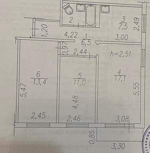 3-к квартира, вторичка, 59м2, 7/9 этаж