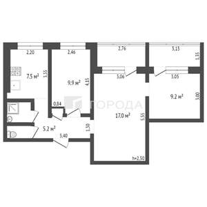 3-к квартира, вторичка, 52м2, 5/9 этаж