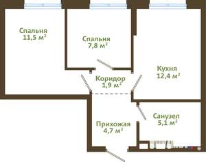 2-к квартира, вторичка, 43м2, 12/14 этаж
